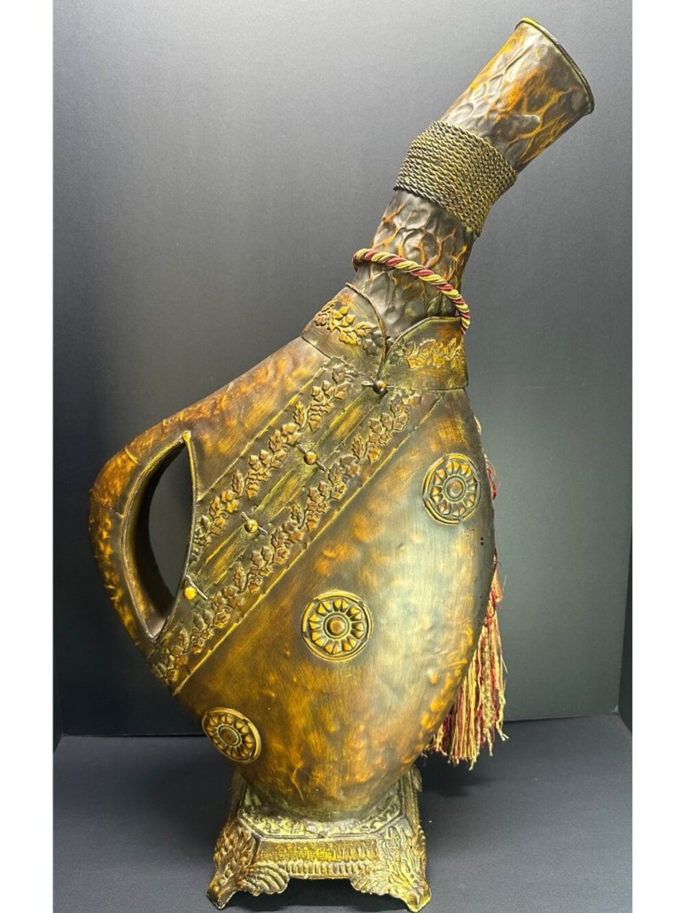 Vtg Metal Spanish Porron Style Wine Water Decanter Home Decor MCM 24.5" Tall